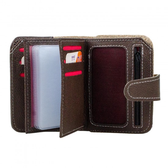 CS-08-3 Dik Cüzdan 18 Kartlık Bozuk ve Kağıt Para Bölmeli Kahve/Bej