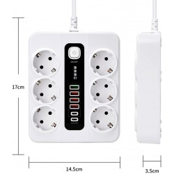 H-04 Termal Akım Korumalı 3000 W 10 Amper 6 lı Priz 2 Metre Uzatma Kablosu Çoklu Priz 4 Usb 2 Type C 18w PD Şarj