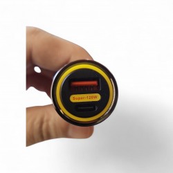 Hobimtek Hepu HP-783 Araç Içi Şarj Cihazı 120W 3.1A Pd 30 Watt Fast Hızlı Şarj Aleti Metal Çakmaklık Şarj Qualcomm Quick Charge 3.0 2-Port Işıklı