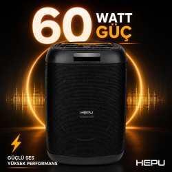 HEPU HP-S53 60W Bluetooth Taşınabilir Hoparlör – 8 İnç 3600 mAh Batarya Renkli LED Işık Dijital Ekran 10 Metre Kablosuz Bağlantı