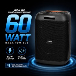 HEPU HP-S52 60W Taşınabilir Kablosuz Bluetooth Hoparlör – 3600 mAh Batarya RGB Işık Modu & Partybox Müzik Çalar