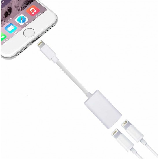 Iphone Çift Lightning  Çıkışlı Kablo Beyaz Dual Audio To Charge Adaptör MA015