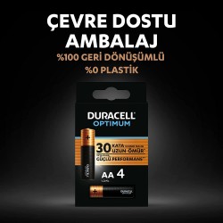 Duracell Optimum AAA Alkalin Pil, 1.5 V LR03 MN2400, 4’lü Paket