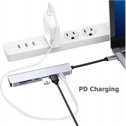 HP-B06 Macbook Uyumlu Type-C To 4K 1080P Ultra HD HDMI Type-C PD Şarj 2 USB 3.0 SD TF Kart Okuyucu, Kablolu, 7in1 Çevirici Hub Adaptör