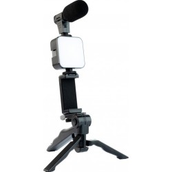 Profesyonel Vlogging Seti Video Kiti Tripod Mikrofon LED Işık Telefon Tutucu Kumandalı Selfie Vlog Tiktok YouTube