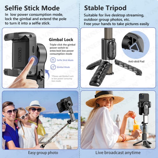 Q18 360° Hareket Algılayıcı Sensörlü Akıllı Çekim Selfie Video Takip Tripodu Gimbal  Anti Shake Vlog Tripod Işıklı