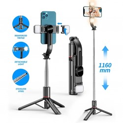 L12 Işıklı Selfie Çubuğu 3 Renk Uzaktan Kumandalı 116 Cm Tripod Özçekim Alüminyum