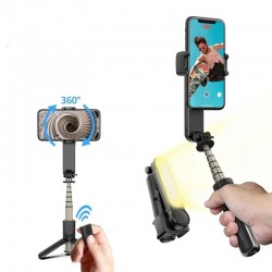 L09 Katlanabilir Cep Gimbal Işıklı Selfie Stick Bluetooth Kablosuz Uzaktan Selfie Çubuğu