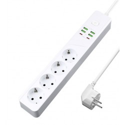 H-02 Termal Akım Korumalı 3000 W 10 Amper 4 lü Priz 2 Metre Uzatma Kablosu Çoklu Priz 4 Usb 2 Type C Girişli 