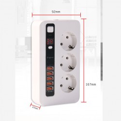 H-03 Üçlü Priz 5 USB Portlu Akıllı Zaman Ayarlı 2500W On/off Düğmeli 2 Metre Uzatma Kablolu 3'lü Priz