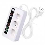 H-03 Üçlü Priz 5 USB Portlu Akıllı Zaman Ayarlı 2500W On/off Düğmeli 2 Metre Uzatma Kablolu 3'lü Priz