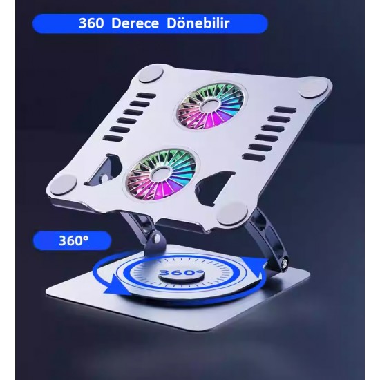 Metal Laptop Standı 360 Derece Dönebilir Rgb Çift Fanlı Premium Serisi Notebook Tutucu Alüminyum Macbook Yükseltici Metal Laptop Standı 360 Derece Dönebilir Rgb Çift Fanlı Premium Serisi Notebook Tutucu Alüminyum Macbook Yükseltici