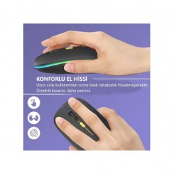 Kablosuz 2.4G  Şarjlı Mouse Fare Bluetooth Pc Kablosuz Rgb  Çok Renkli Laptop Mouse