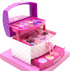 Oyuncak Sürülebilir 3 Katlı Çantalı Makyaj Seti Kız Çocuk Güzellik Seti 30 Parça