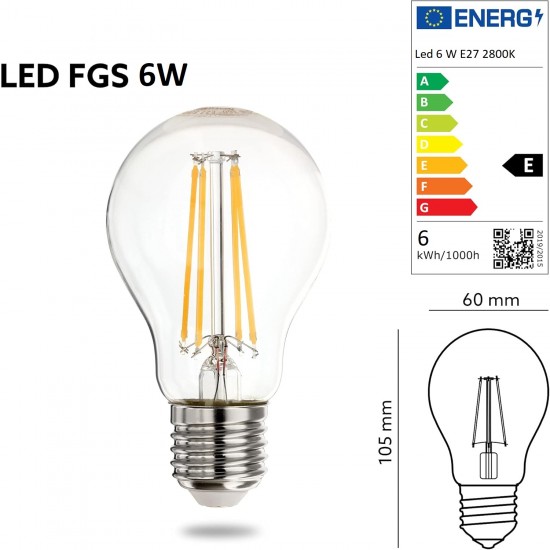 Rustik Ampül 6W=60W A60 E27 2800K Sarı Işık 720 Lümen Filament Led Ampul 11302