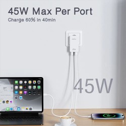 HP-C33 45 Watt Gan Şarj Adaptörü 100 Cm Kablo 2-Port Fast Charger Hızlı Şarj Seti