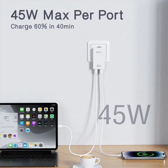 HP-C33 45 Watt Gan Şarj Adaptörü 100 Cm Kablo 2-Port Fast Charger Hızlı Şarj Seti HP-C33 45 Watt Gan Şarj Adaptörü 100 Cm Kablo 2-Port Fast Charger Hızlı Şarj Seti