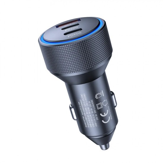 Hepu Hp-780 Araç Içi Şarj Cihazı 3.1A Pd 45 Watt Fast Hızlı Şarj Aleti Metal Çakmaklık Şarj Type C 3-Port Işıklı Hepu Hp-780 Araç Içi Şarj Cihazı 3.1A Pd 45 Watt Fast Hızlı Şarj Aleti Metal Çakmaklık Şarj Type C 3-Port Işıklı