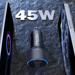 Hepu Hp-780 Araç Içi Şarj Cihazı 3.1A Pd 45 Watt Fast Hızlı Şarj Aleti Metal Çakmaklık Şarj Type C 3-Port Işıklı