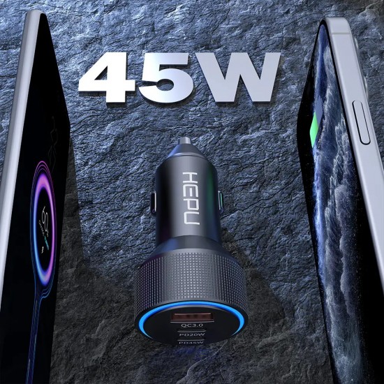 Hepu Hp-780 Araç Içi Şarj Cihazı 3.1A Pd 45 Watt Fast Hızlı Şarj Aleti Metal Çakmaklık Şarj Type C 3-Port Işıklı Hepu Hp-780 Araç Içi Şarj Cihazı 3.1A Pd 45 Watt Fast Hızlı Şarj Aleti Metal Çakmaklık Şarj Type C 3-Port Işıklı