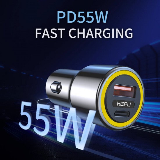 Hepu Hp-782 Araç Içi Şarj Cihazı 3.1A Pd 48 Watt Fast Hızlı Şarj Aleti Metal Çakmaklık Şarj Type C 2-Port Işıklı Hepu Hp-782 Araç Içi Şarj Cihazı 3.1A Pd 48 Watt Fast Hızlı Şarj Aleti Metal Çakmaklık Şarj Type C 2-Port Işıklı