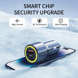 Hepu Hp-782 Araç Içi Şarj Cihazı 3.1A Pd 48 Watt Fast Hızlı Şarj Aleti Metal Çakmaklık Şarj Type C 2-Port Işıklı
