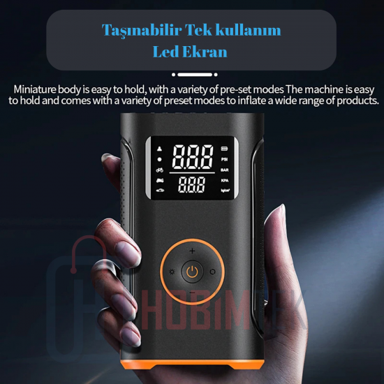 YS002 Taşınabilir Şarjlı Pompa Araç Oto Lastik Şişirme Pompası 160 PSI Kompresör Powerbank Led Işıklı 