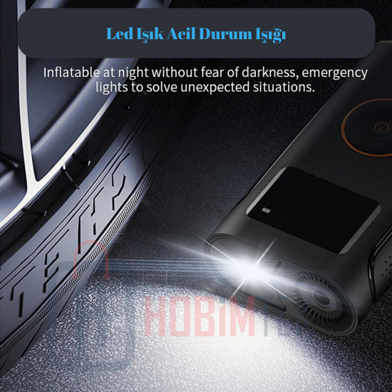 YS002 Taşınabilir Şarjlı Pompa Araç Oto Lastik Şişirme Pompası 160 PSI Kompresör Powerbank Led Işıklı 