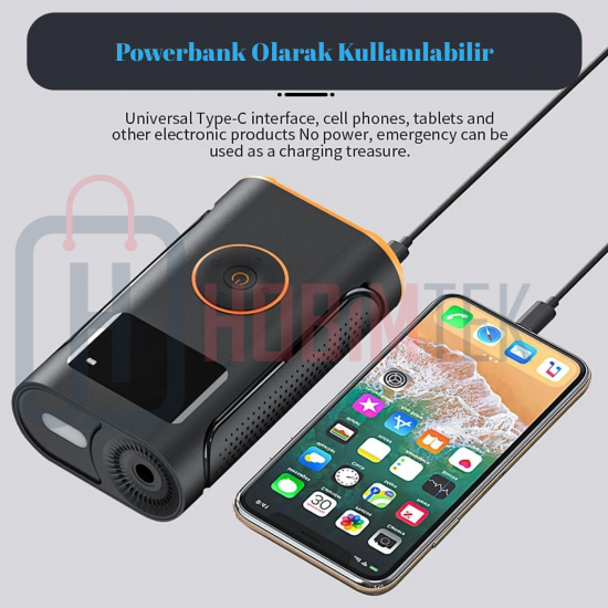 YS002 Taşınabilir Şarjlı Pompa Araç Oto Lastik Şişirme Pompası 160 PSI Kompresör Powerbank Led Işıklı 
