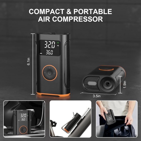 YS002 Taşınabilir Şarjlı Pompa Araç Oto Lastik Şişirme Pompası 160 PSI Kompresör Powerbank Led Işıklı 