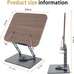 HT-907 Metal Ahşap Kitap Okuma Standı 360 Dönebilen Katlanabilir Masaüstü Rahle Laptop Standı Tablet  
