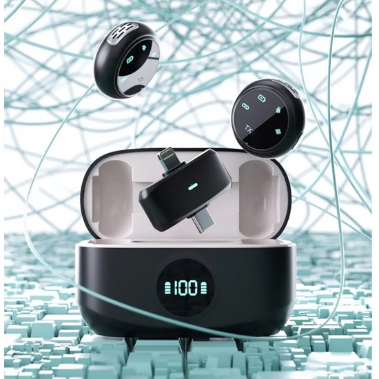 Ht-K31Pro İkili Kablosuz Yaka Mikrofonu  Dijital Ekranlı  Düğme Tipi Tasarım  iOS/Type-C Uyumlu  Gürültü Engelleme 