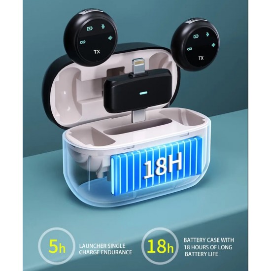 Ht-K31Pro İkili Kablosuz Yaka Mikrofonu  Dijital Ekranlı  Düğme Tipi Tasarım  iOS/Type-C Uyumlu  Gürültü Engelleme 