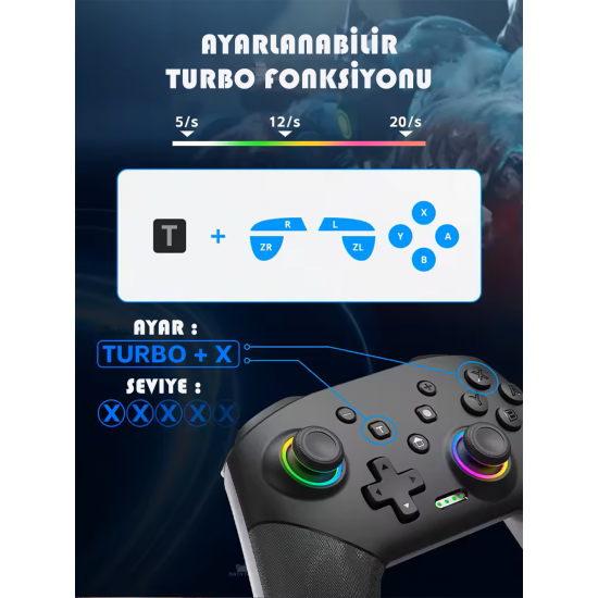 S-80 RGB Kablosuz Joystick Wireless Oyun Kolu PC/Switch/Oled İçin Oyun Kolu Nintendo Swich Uyumlu Pc Laptop