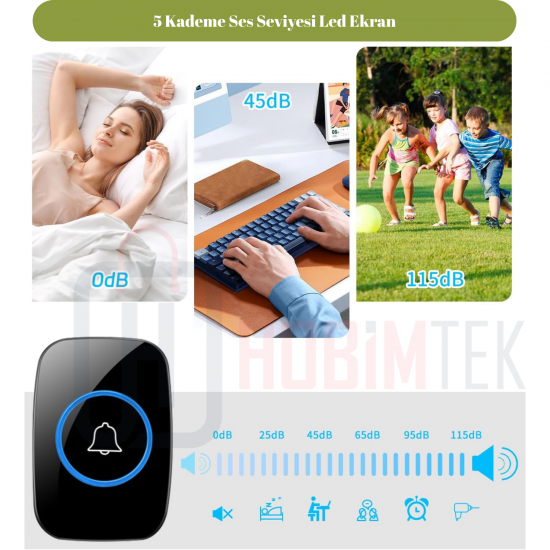 Ht-28 Kablosuz Kapı Zili Uzaktan Kumandalı 300 Metre Yüksek Sesli 110dB LED Işıklı Tak Çalıştır Zil 