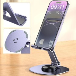 Ht-72 Metal Masa Üstü Telefon Tutucu Alüminyum 360 Derece Dönebilir Tablet Standı Lila