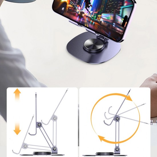 Ht-72 Metal Masa Üstü Telefon Tutucu Alüminyum 360 Derece Dönebilir Tablet Standı Lila