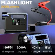 Oto Jumper Akü Şarj  Çok Fonksiyonlu Jump Starter Hava Kompresörü – 18000mAh Dijital  Powerbank  LED Fener + Lastik Şişirme