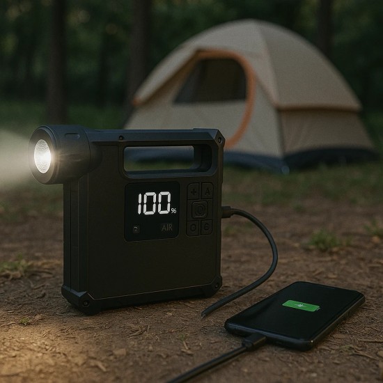 Oto Jumper Akü Şarj  Çok Fonksiyonlu Jump Starter Hava Kompresörü – 18000mAh Dijital  Powerbank  LED Fener + Lastik Şişirme