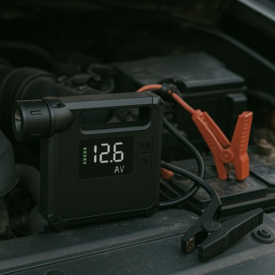 Oto Jumper Akü Şarj  Çok Fonksiyonlu Jump Starter Hava Kompresörü – 18000mAh Dijital  Powerbank  LED Fener + Lastik Şişirme