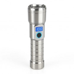 M06 Metal Kasa Uzun Menzil Profesyonel LED Fener 1800 Lümen 5000 mAh Zoom 4 Mod Dijital Ekranlı  USB Şarjlı Fener Powerbank