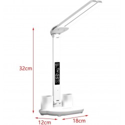 Ht-30 Çok İşlevli Şarjlı Dokunmatik LED Masa Lambası Dijital Saat Ayarlanabilir Çift Kafa Sarı Beyaz Işık Kalemlik 3 Mod