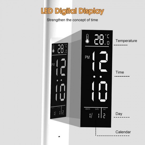 Ht-30 Çok İşlevli Şarjlı Dokunmatik LED Masa Lambası Dijital Saat Ayarlanabilir Çift Kafa Sarı Beyaz Işık Kalemlik 3 Mod