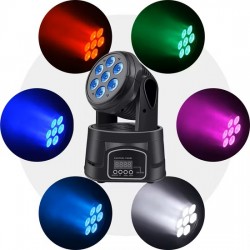 FB-070 Mini LED Moving Head Light  Renkli Hareketli Sahne Işığı 7 x 10W LED RGBW DMX Control