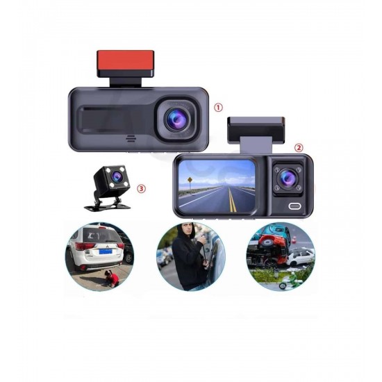 H98 Full Hd 1080P Wi-fi Full Hd 3 Kameralı Araç Içi Kamera Araba Güvenlik Kamerası Gece Görüşü  Ön Geri iç Kayıt IR LED