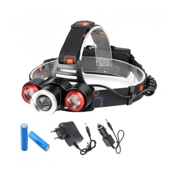 Kafa Lambası 6000 Lümen Şarjlı 3 Başlıklı Cree T6 Led Kafa Feneri Zoom Selektör Ht-632