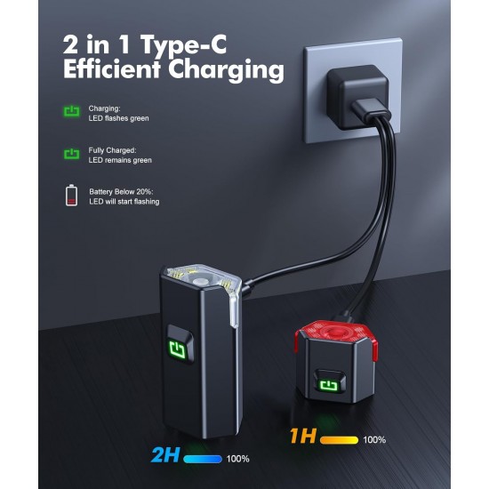 Ht-27 Şarjlı Bisiklet Işığı Ön Arka Flaşlı Usb 4 Mod Stop Lambası Aydınlatma Işık Seti IP65 Su Geçirmez Lamba Motosiklet Yan Işık