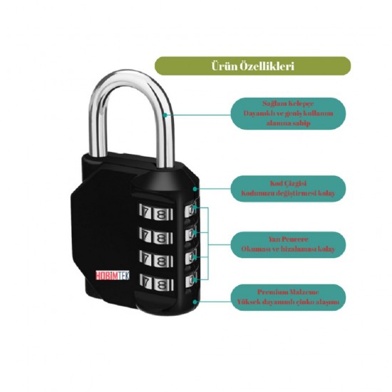 HT-31 Kırılmaz Şifreli Asma Kilit  4 Haneli Su Geçirmez Paslanmaz Sertleştirilmiş Çelik Dolap Kilidi TSA Onaylı 
