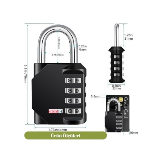 HT-31 Kırılmaz Şifreli Asma Kilit  4 Haneli Su Geçirmez Paslanmaz Sertleştirilmiş Çelik Dolap Kilidi TSA Onaylı 