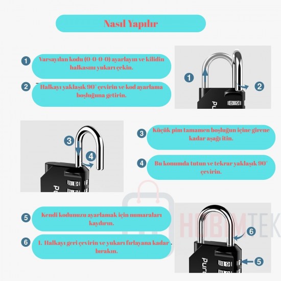 HT-31 Kırılmaz Şifreli Asma Kilit  4 Haneli Su Geçirmez Paslanmaz Sertleştirilmiş Çelik Dolap Kilidi TSA Onaylı 